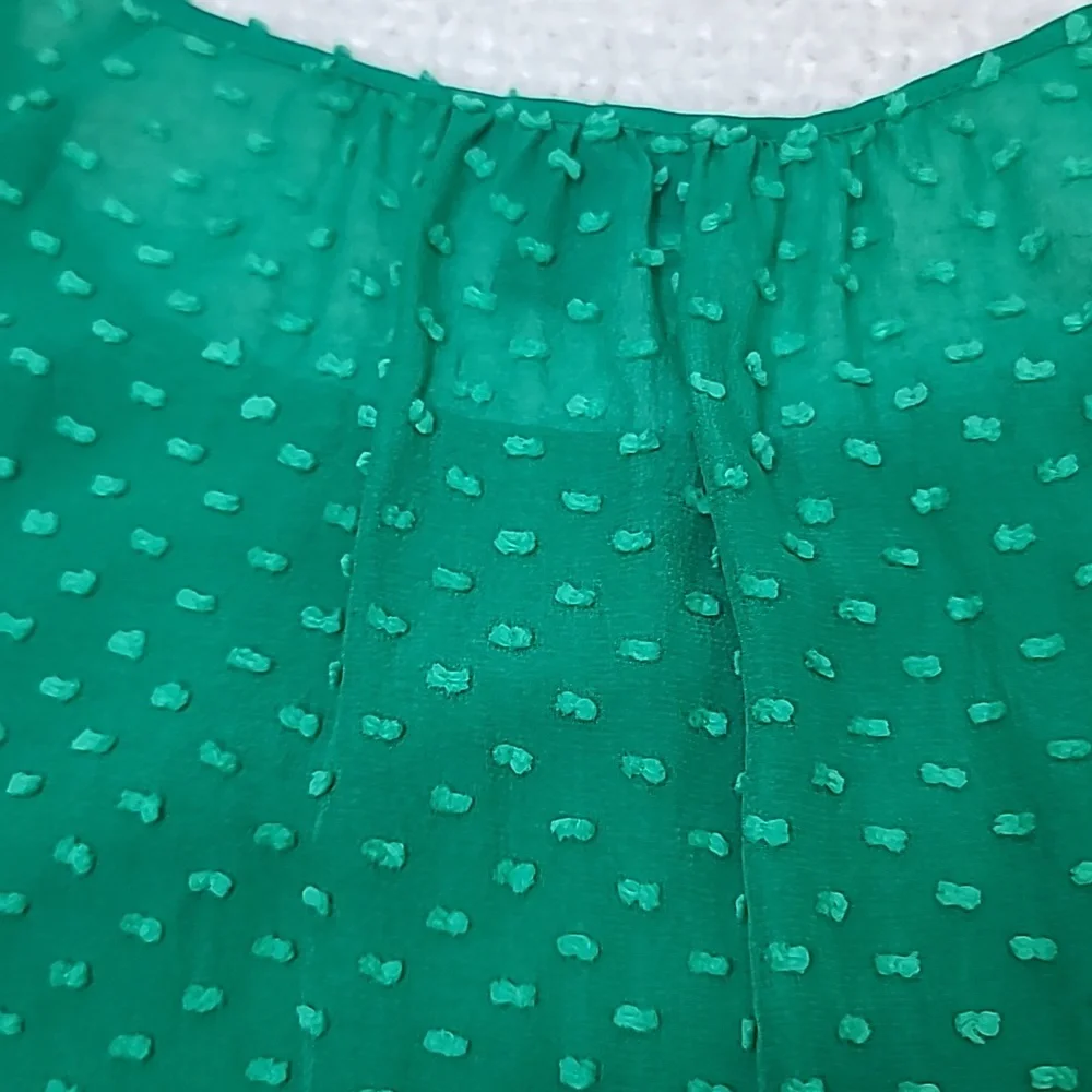 J Crew Flowy Sheer Silk Chiffon Long Sleeve Dot Blouse in Green - Picture 17 of 17